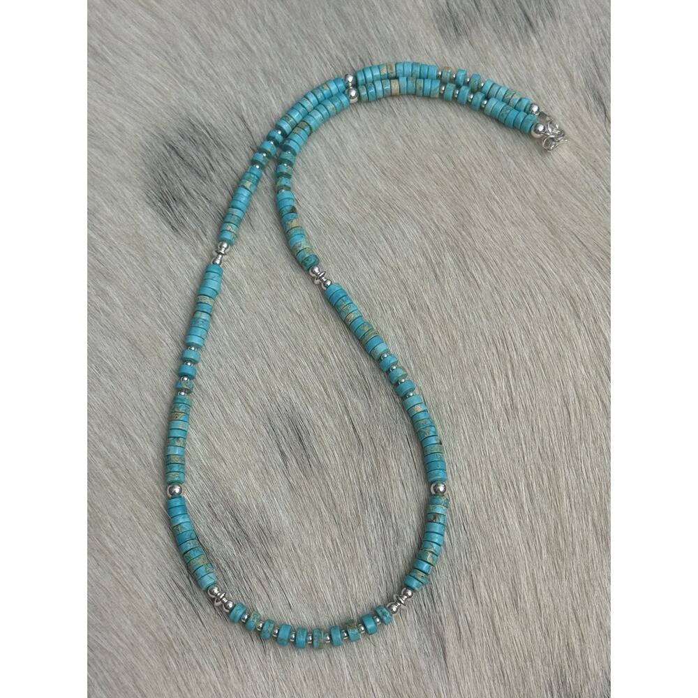 Native American Sterling Silver Navajo Pearl Blue Sea Jasper HEISHI Necklace 18” - Picture 12 of 12